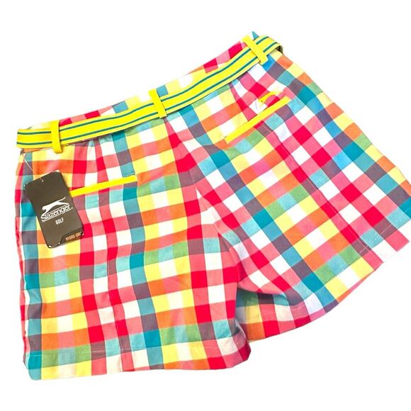 Slazenger - NWT Women's MultiColored Checker Scooter Golf Shorts Size 2 - Picture 2 of 3